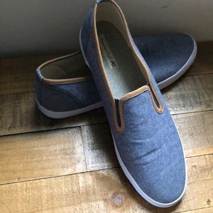 Denim colored slide ons